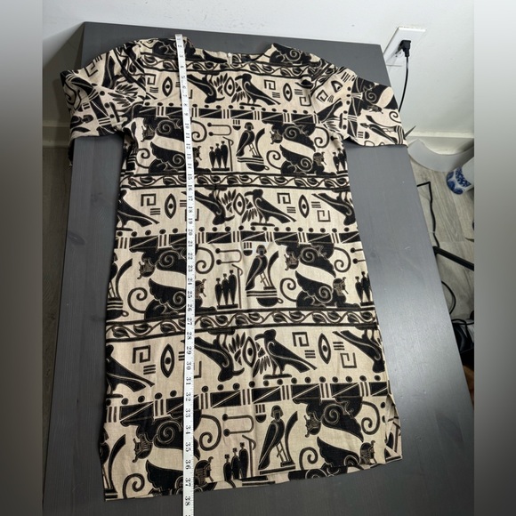 Vintage Andrea Jovine linen brown + taupe Egypt hieroglyphics print dress - Picture 7 of 9